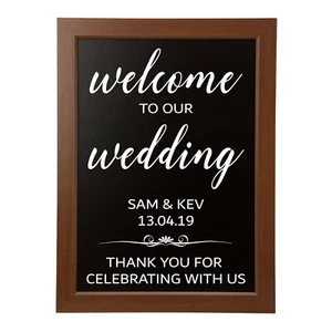Bienvenue À Notre Mariage Personnalisé Signe Autocollant Tableau Noir non Inclue - Picture 1 of 2