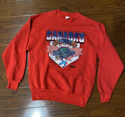 Vtg 1992 Toronto Blue Jays World Series Crewneck Sweater Fruit Of The Loom Large Cover