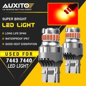 AUXITO 7443 7444 Red LED Bulb Brake Tail Stop Parking Light 7440 T20 Bright Lamp - Picture 1 of 14