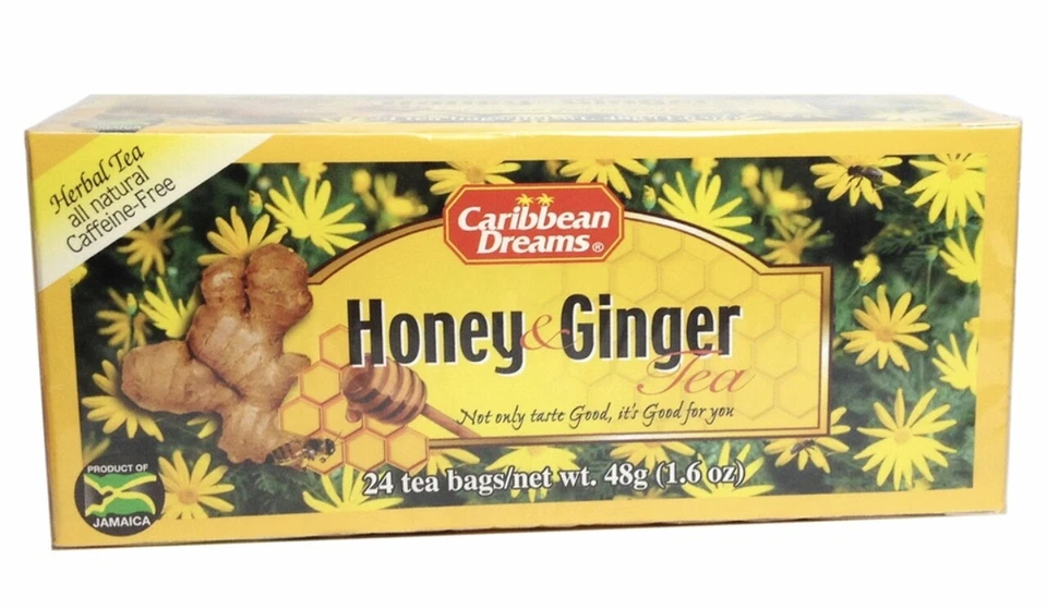Jamaican Caribbean Dreams Natural Herbal Honey Ginger With Stevia 24 Tea Bags