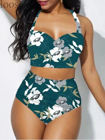 Philadelphia Eagles Women 2PCS Bikini Set Push Up Swimsuit Beach Halter Swimwear Cover