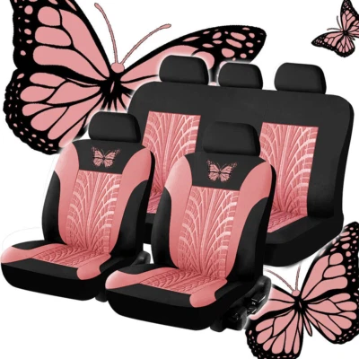 5-Seats Car Seat Covers Protector Butterfly Prints Full Set Front Rear Cushion - Image 1 of 4