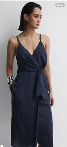 REISS ESME LINEN DRESS Navy Blue Size 10 BNWT - Picture 1 of 7