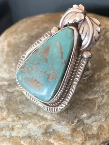 Blue Royston Turquoise Southwestern Navajo Sterling Silver Ring Size 9 00552 - Picture 1 of 12