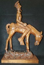 JOSE PINAL WOOD CARVING OF DON QUIXOTE ON HORSE - VINTAGE MAHOGANY CARVING 