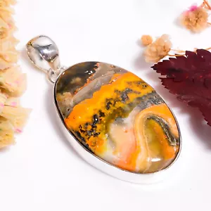 Bumble Bee Jasper Gemstone Ethnic Handmade 925 Silver Pendant 1.8" JK-10440 - Picture 1 of 6