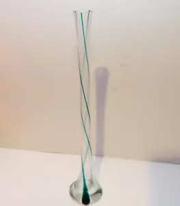 Vintage Green Art Glass Vase Stripes 18" Tall - Picture 1 of 5