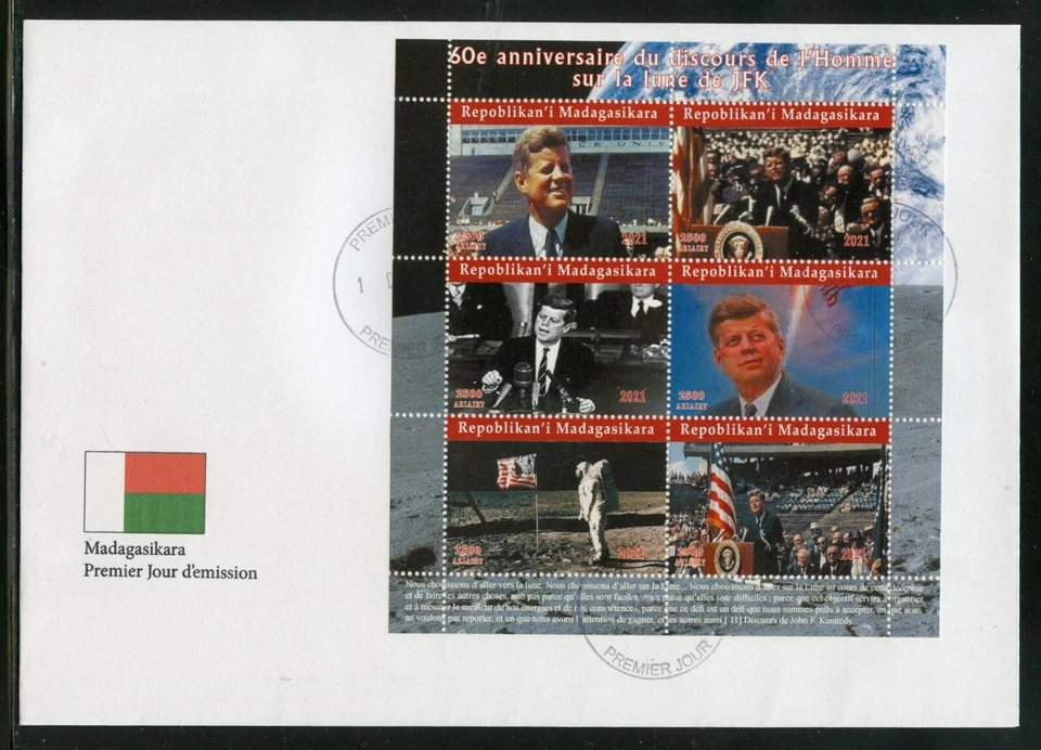 MADAGASCAR 2021 60th ANN OF JOHN F.KENNEDY'S MAN ON THE MOON SPEECH SHT FDC - Image 1 of 1