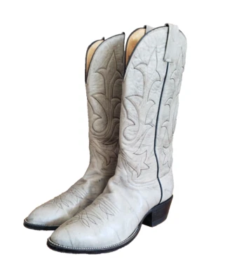 Women's Hondo Brand El Paso Texas Size 9D Gray Embroidered Leather Cowboy Boots - Image 1 of 4