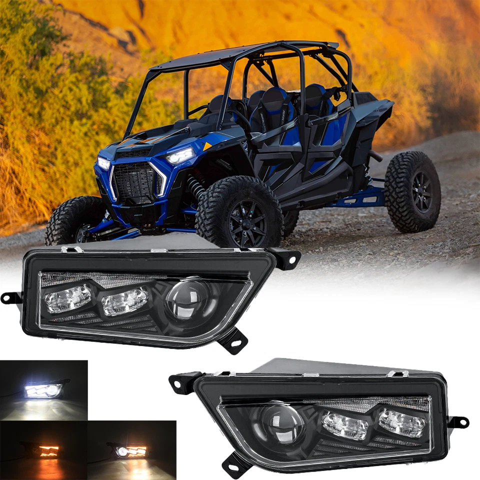 for Polaris General RZR 900 1000 XP Turbo 2014-2019 Pair LED Halo Headlights - Image 1 of 4