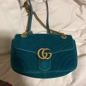 Gucci Marmont matelasse Velvet Teal Green Bag - Picture 1 of 7