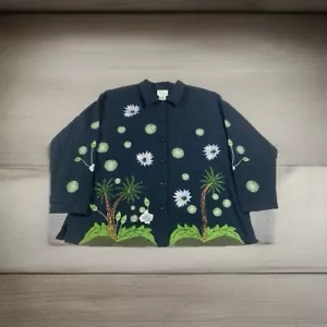 The Quacker Factory Womens 2X Lined Shacket Beaded Embroidered Black Canvas - Picture 1 of 6