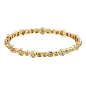 Ice Diamond Vintage Solid Gold Bracelet Jewelry Natural 18k Yellow Gold Bangle - Picture 1 of 7