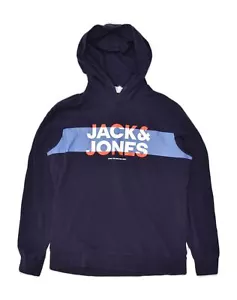 JACK & JONES Mens Graphic Hoodie Jumper XL Navy Blue Cotton WH06 - Picture 1 of 3