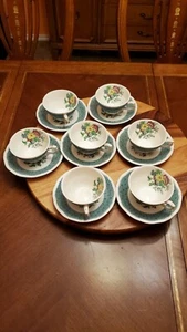 Juego de tazas planas y platillos Plymouth verde de RIDGWAY (RIDGWAYS) 7 juegos - Imagen 1 de 8