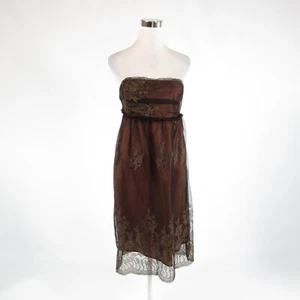 Brown black lace WESTON WEAR sheer overlay sleeveless empire waist dress M - Picture 1 of 8
