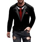 Men's Funny Fake 3DPrinted Realistic Suit Tuxedo TShirt with Long Sleeves
