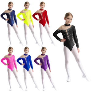 Mädchen Rhythmik Gymnastik Tanz Trikot Langarm Netz Patchwork Body - Bild 1 von 92