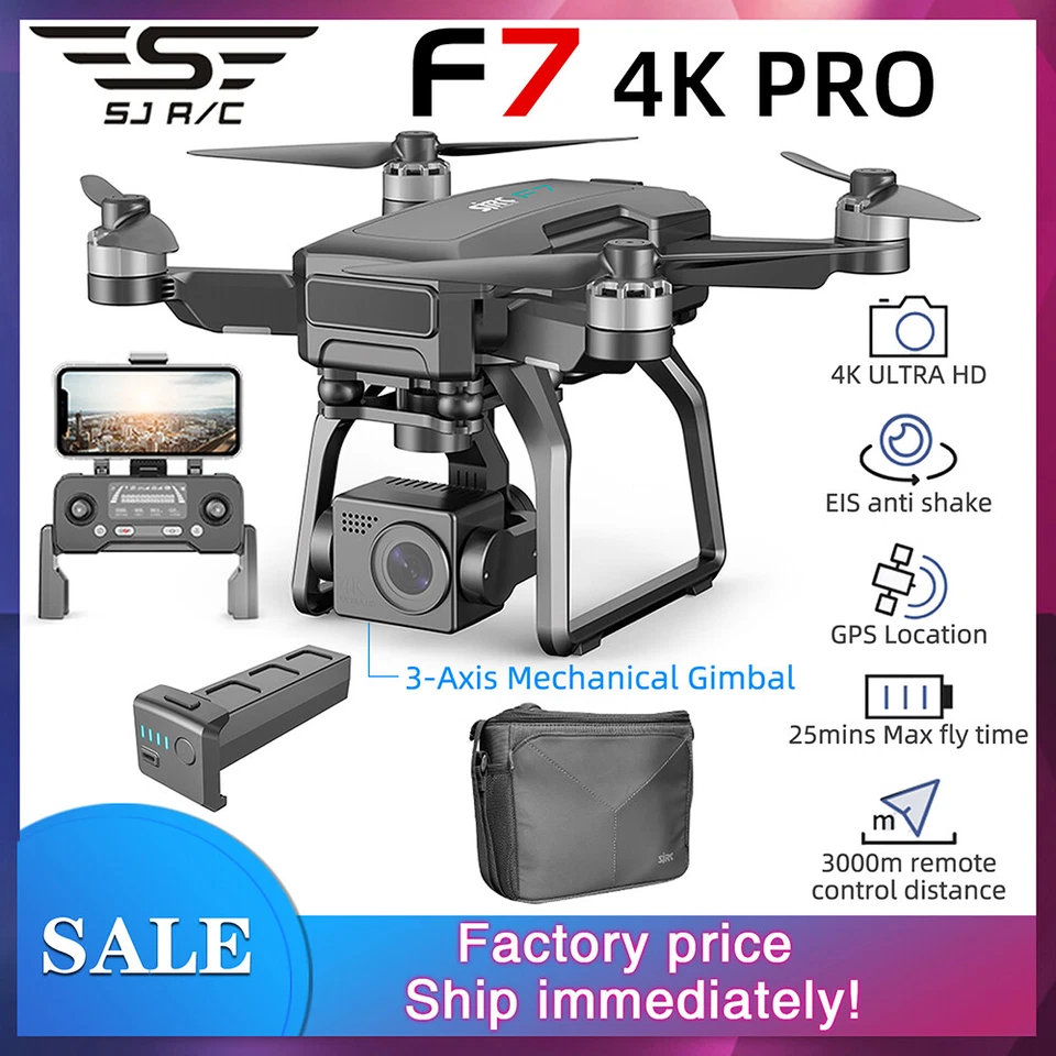 SJRC F7 PRO 5G WIFI 3KM FPV Drohne 4K HD Kamera Mechanische 3 Achsen Gimbal - Bild 1 von 4