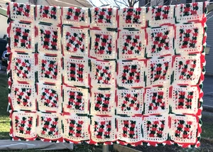 Hand Crocheted Christmas Colors Granny Square Throw Afghan 43” X 60” Made in USA - Picture 1 of 5