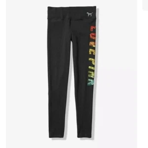 Victoria's Secret Pink Bling Ombre Rainbow Sequin Cotton Black Yoga Leggings, S - Picture 1 of 5