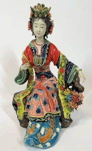 Vintage Chinese WUCAI Pottery Yang Guifei Lady 10" Princess Girl Statue Figurine - Picture 1 of 19