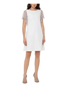 XSCAPE Womens White Short Sleeve Crew Neck Short Evening Shift Dress 10 - Picture 1 of 11