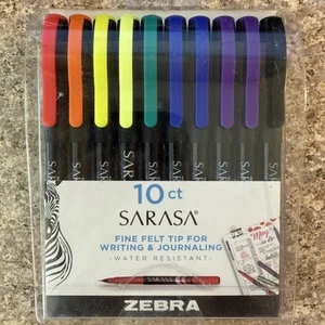 Zebra Sarasa Felt Tip Pens 10-Pack Fine Point Water Resistant for Journaling - Picture 1 of 2