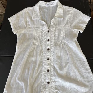 PrAna Lucie Top Damen klein weiß Bio Baumwolle Gaze Knopf Landhaus Kern - Bild 1 von 10