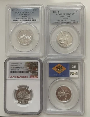 Lote de 4 cuartos de plata 1999 S juego de prueba graduación profesional + clasificación NGC 69 Foto 1 de 2