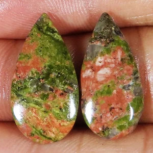 natural UNAKITE JASPER pair pear shape loose gemstone 21.60 Cts. (11x24x03 mm) - Picture 1 of 6