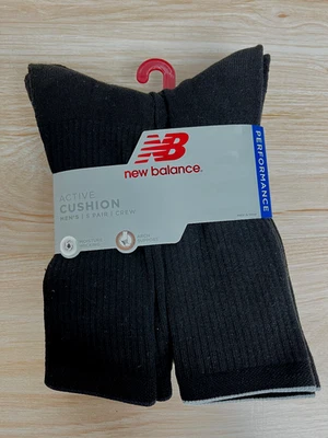 NEW BALANCE 5 Pair Performance Active Cushion CREW SOCKS Mens SIZE 6 - 12.5  NEW - Image 1 of 2