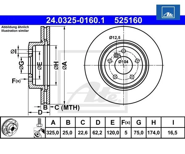 2 uds disco de freno PowerDisc ATE 24.0325-0160.1 BMW X3 Foto 1 de 1