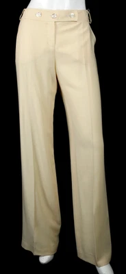 Pantalones de vestir VALENTINO Buttercream beige lana crepé detalle botones pierna ancha 8 Foto 1 de 4