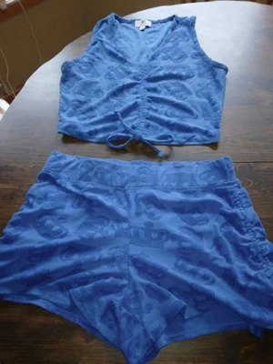 Juicy Couture Shorts Womens L Blue Terry Cropped Tank 2PC Set Crown Casual  - Image 1 of 4