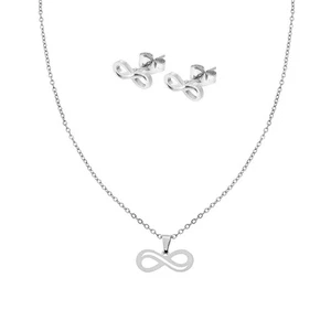Parure Orecchini e Collana Catena Forzatina Diamantata Infinito in Acciaio - Picture 1 of 3