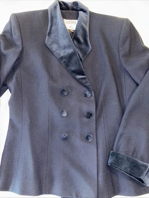 Blazer Kasper Mujer 10 Terciopelo Borde Cuello Blazer Chaqueta Doble Pecho Lana Foto 1 de 4