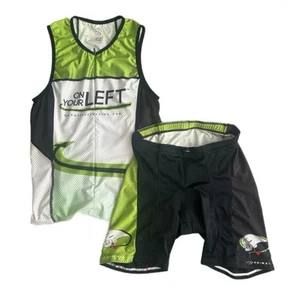 Primal Cycling Jersey and Padded Shorts Set Black Green Mens Medium Back Pockets - Picture 1 of 12