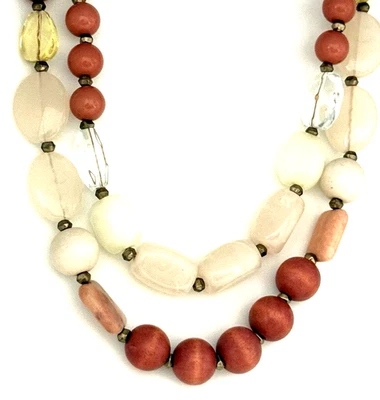 Collar Doble Hilo Vintage Ann Taylor 19" Vidrio Rosa y Piedra Tono Dorado Foto 1 de 4