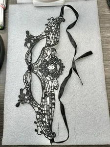 Black Lace & Rhinestone EYE mask Masquerade Tie Back  - Picture 1 of 8