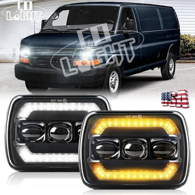 Faro LED cuadrado lámpara de 7x6 pulgadas 2 piezas para Chevy Express Cargo Van 1500 1996-2014 Foto 1 de 4