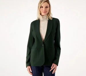 Susan Graver Regular Ponte Knit Shawl Collar Blazer Size XS Dark Evergreen - Picture 1 of 7