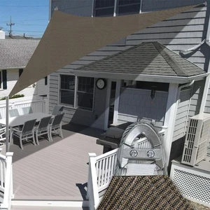 21-30ft Outdoor Shade Sail Brown Triangle Sun Canopy Cover with Stainless A-Ring - Picture 1 of 8