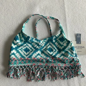 Arizona Jeans Co Girls Bralette Bikini Top M 10/12 Blue Fringe Trim NWT - Picture 1 of 6