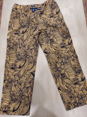 Pantalones elásticos para mujer Evan-Picone talla 10 estampado floral tono negro y dorado Foto 1 de 4