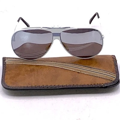 Gafas de sol Opti-Ray Aviator vintage marco blanco rayas azules lente espejo * LEER Foto 1 de 4