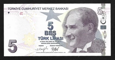 World Paper Money - Turkey 5 Lira ND 2009-2022 P222f @ Crisp UNC - Image 1 of 2