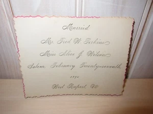 Antigua cartulina pesada invitación de boda/tarjeta de anuncio y sobre, 1894 - Imagen 1 de 7