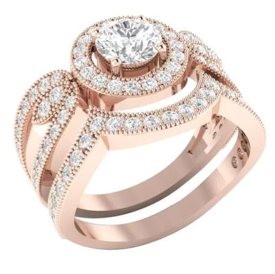 10K Rose Gold Bridal Set Wedding Ring Genuine Lab Grown Diamond VS F 1.85 Carat - Image 1 of 4