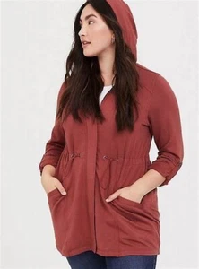 Torrid Brick Red Fleece Hooded Anorak Jacket Coat Size 0 12 Large - Picture 1 of 8
